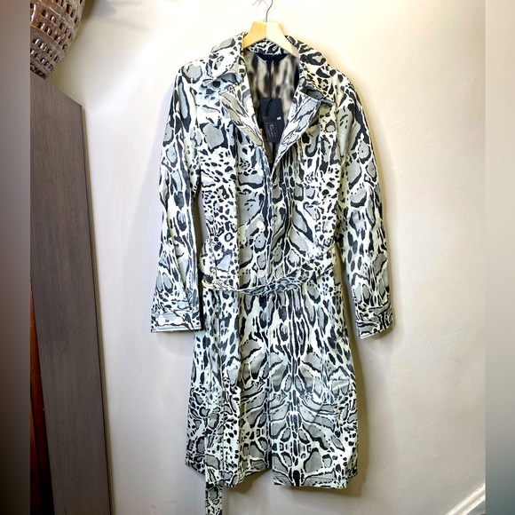 ROBERTO CAVALLI Men’s Jaguar Print Cotton Twill Trench Size 36 US (46 IT)